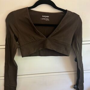 Garage cropped long sleeve brown top. Worn once, great condition